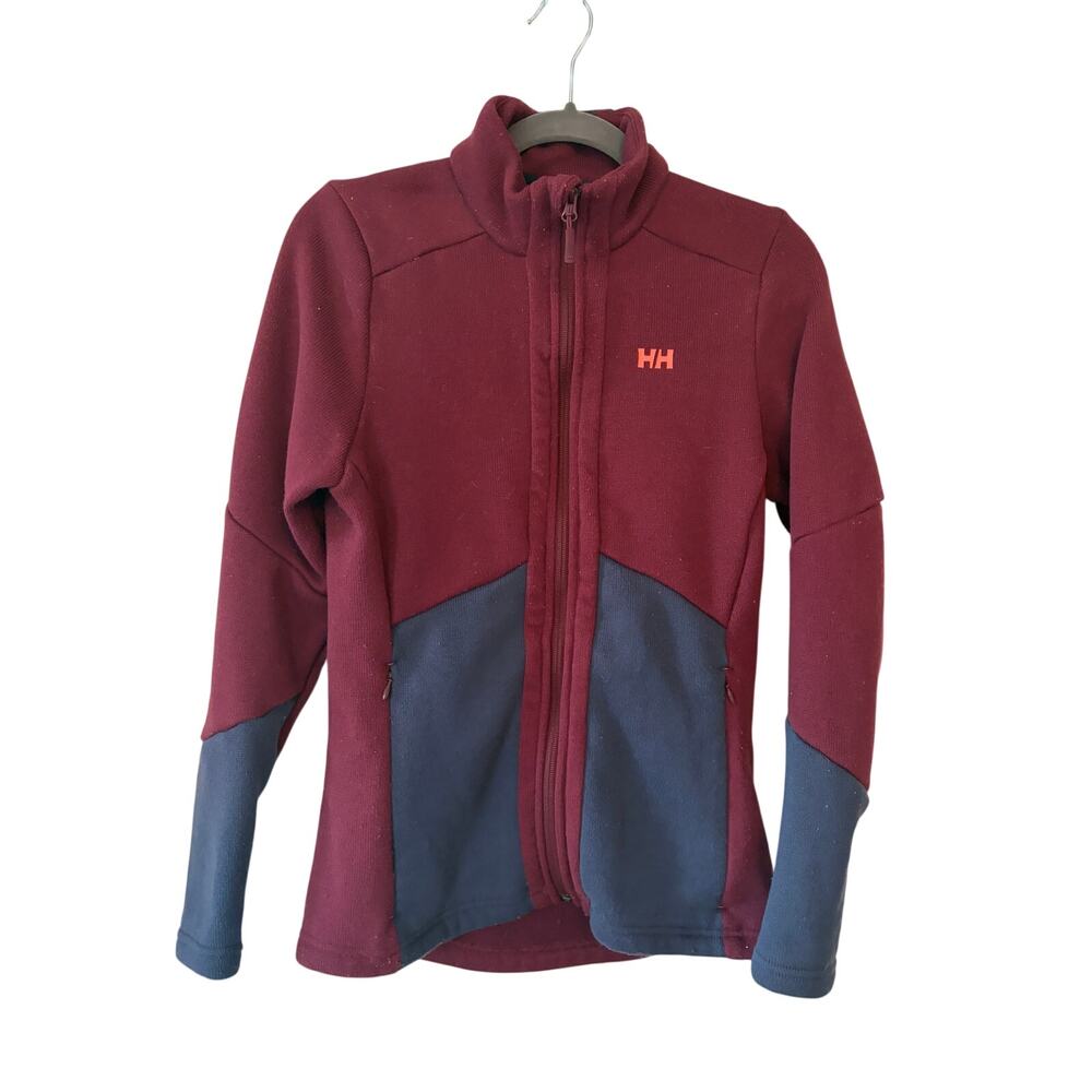 Helly Hansen fleece jacket medium burgundy grey full zip pockets gorpcore